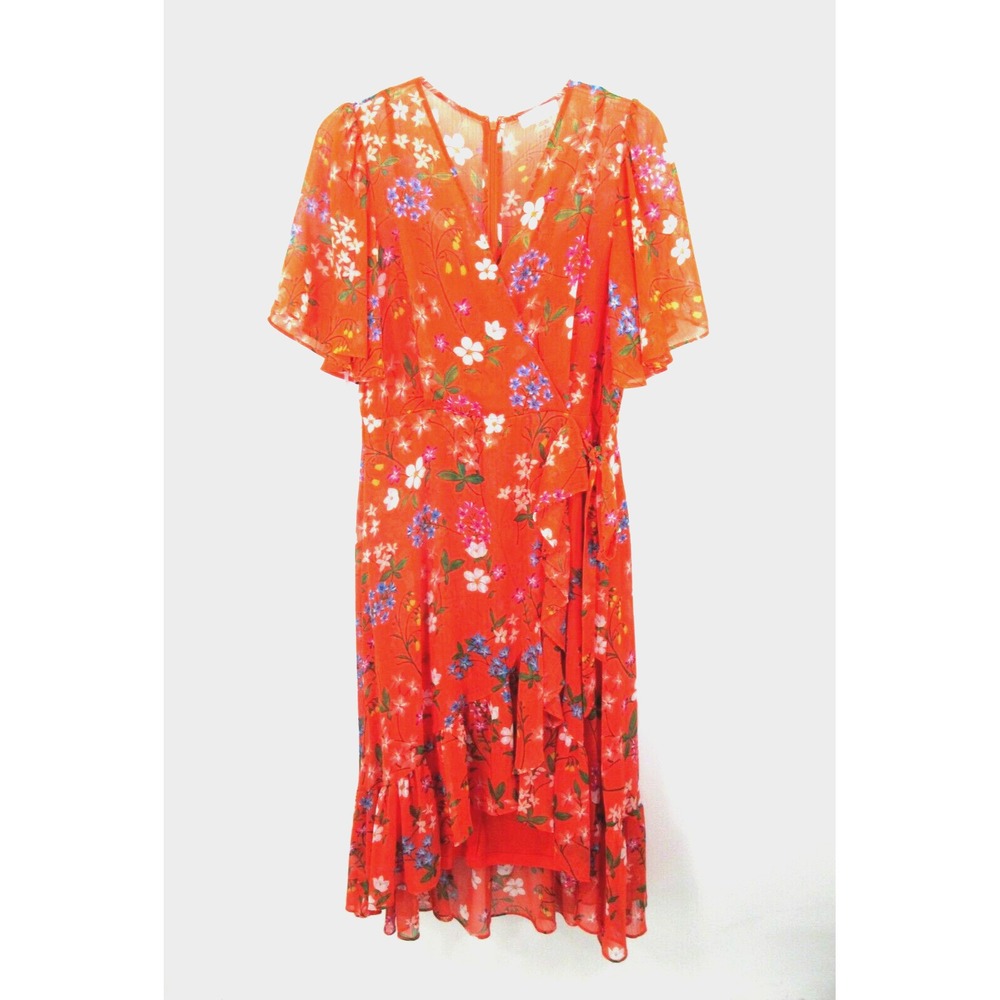 Calvin Klein Maxi Prairie Dress Womens 8 Orange Floral Cottage Core Ruffle